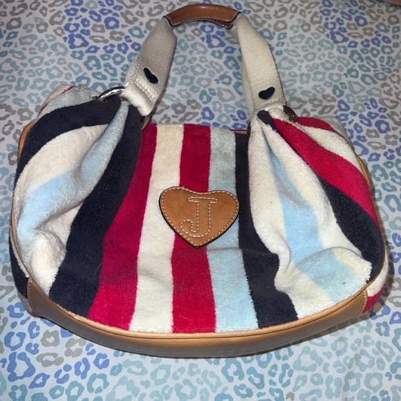 Vintage Striped Juicy Couture Purse Handbag Satchel Bag Nautical Terry Cloth Y2K - Picture 8 of 10